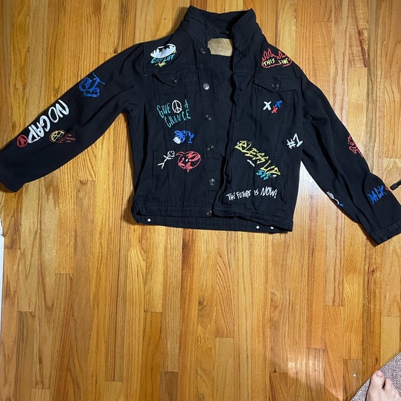 Rue21 doodle Black Graphic Jean Jacket - Picture 1 of 3
